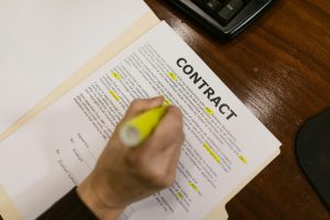 highlighting a document titled contract